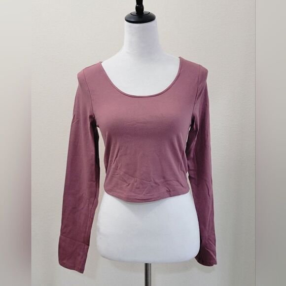 Aeropostale Lace Up Crop Top Tie Back Long Sleeve Pink Size L Spandex & Cotton - Picture 2 of 8